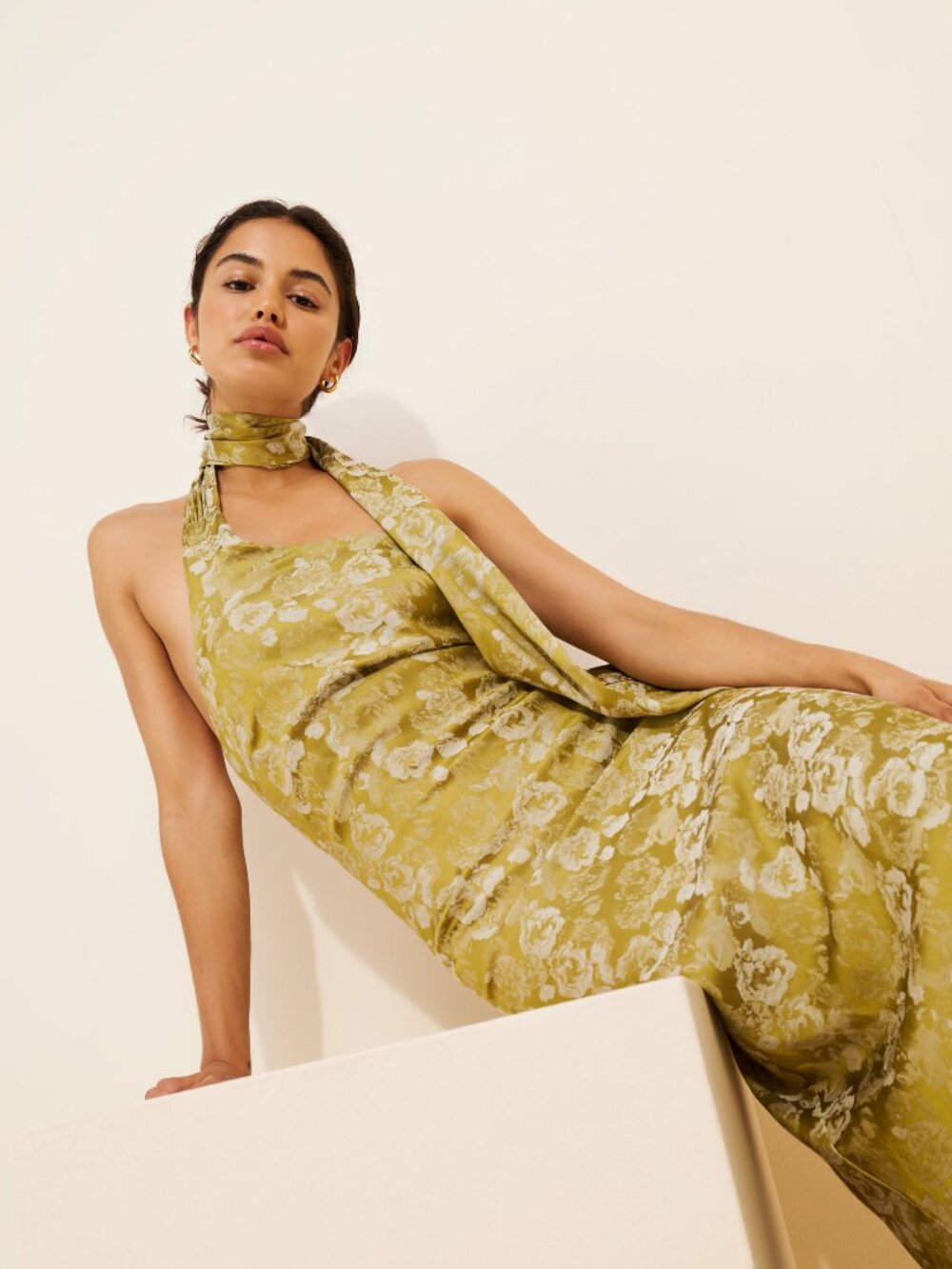 If By Sea Green Halter Scarf Tie Maxi Dress | Size Small